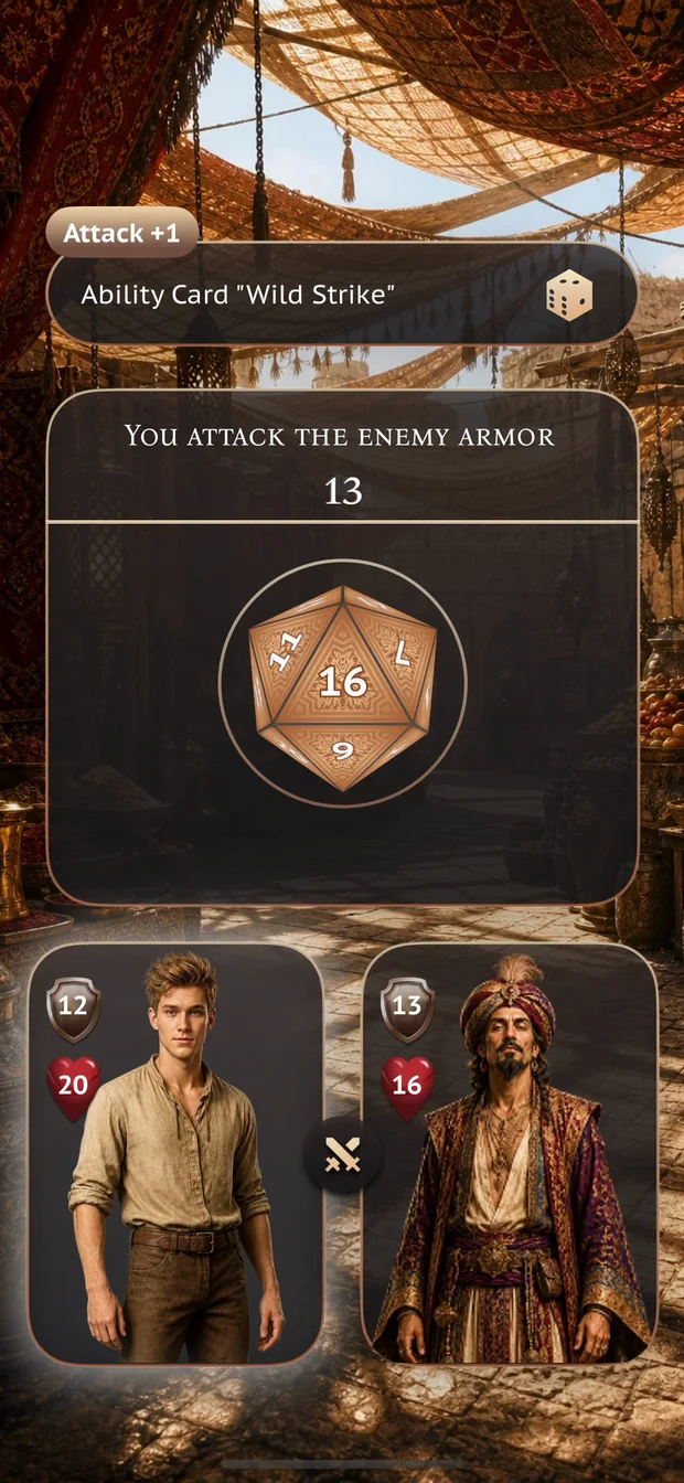 A die result of 16, attack bonus +1 and merchant armor 13